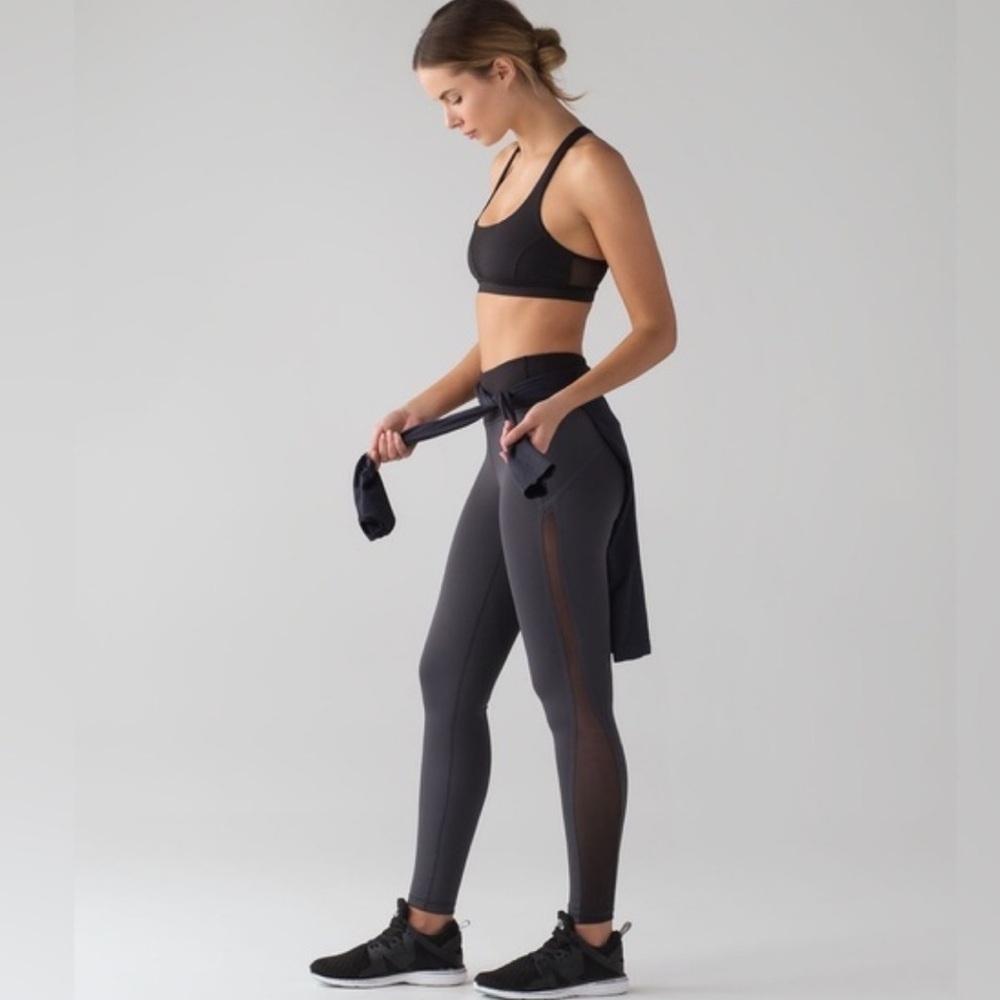 Lululemon Athletica Wide Waistband Smooth Stride Tight Leggings Blue Gray Size 4